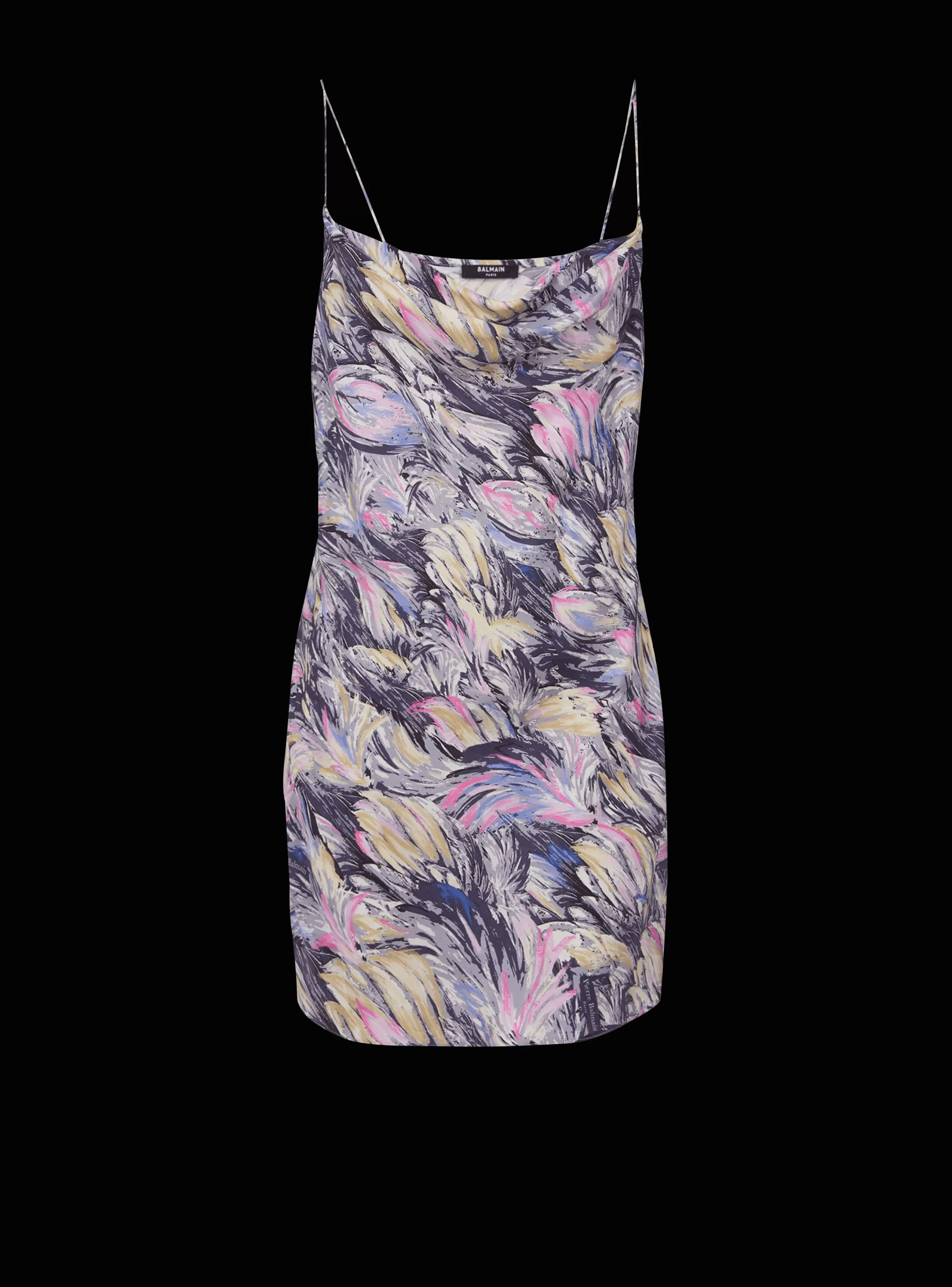 Balmain Abiti-Short Satin Slip Dress With Feather Print multicolor