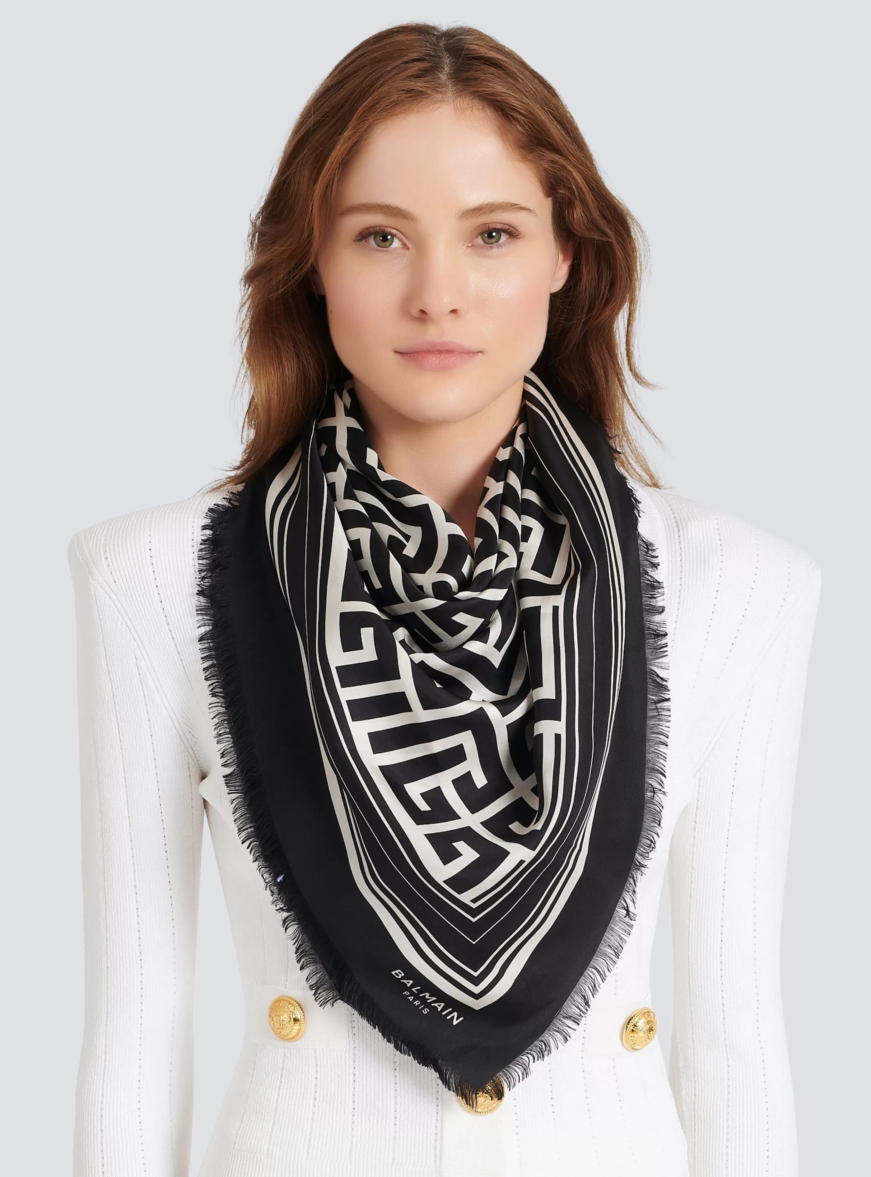 Balmain Sciarpe-Silk Monogrammed Scarf black