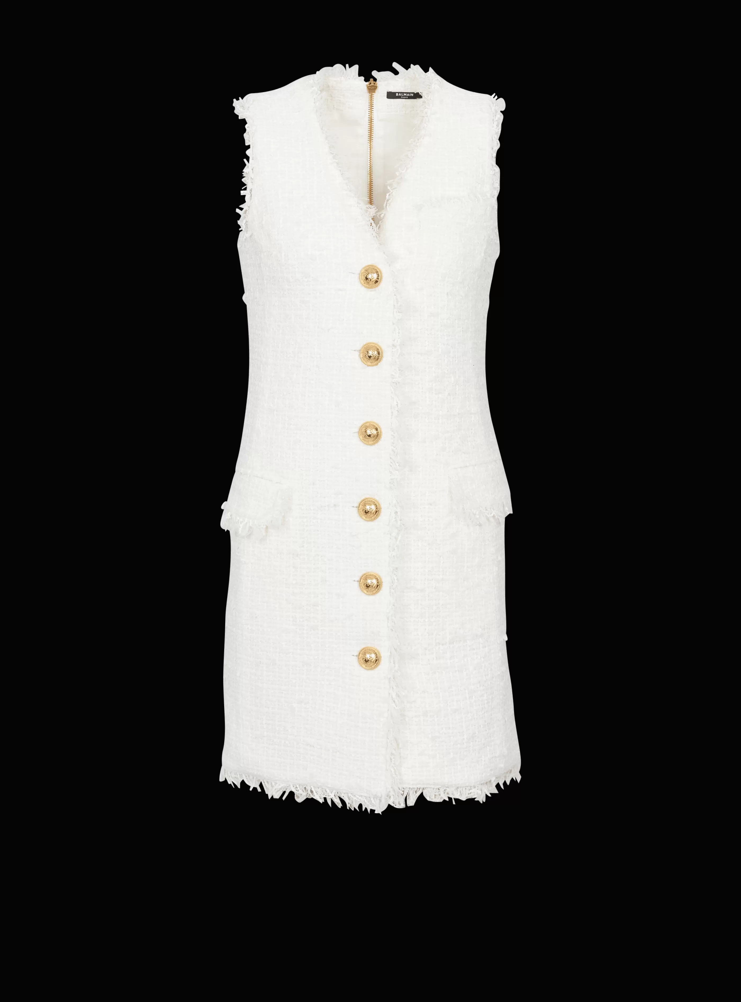 Balmain Abiti-Sleeveless Tweed Dress white