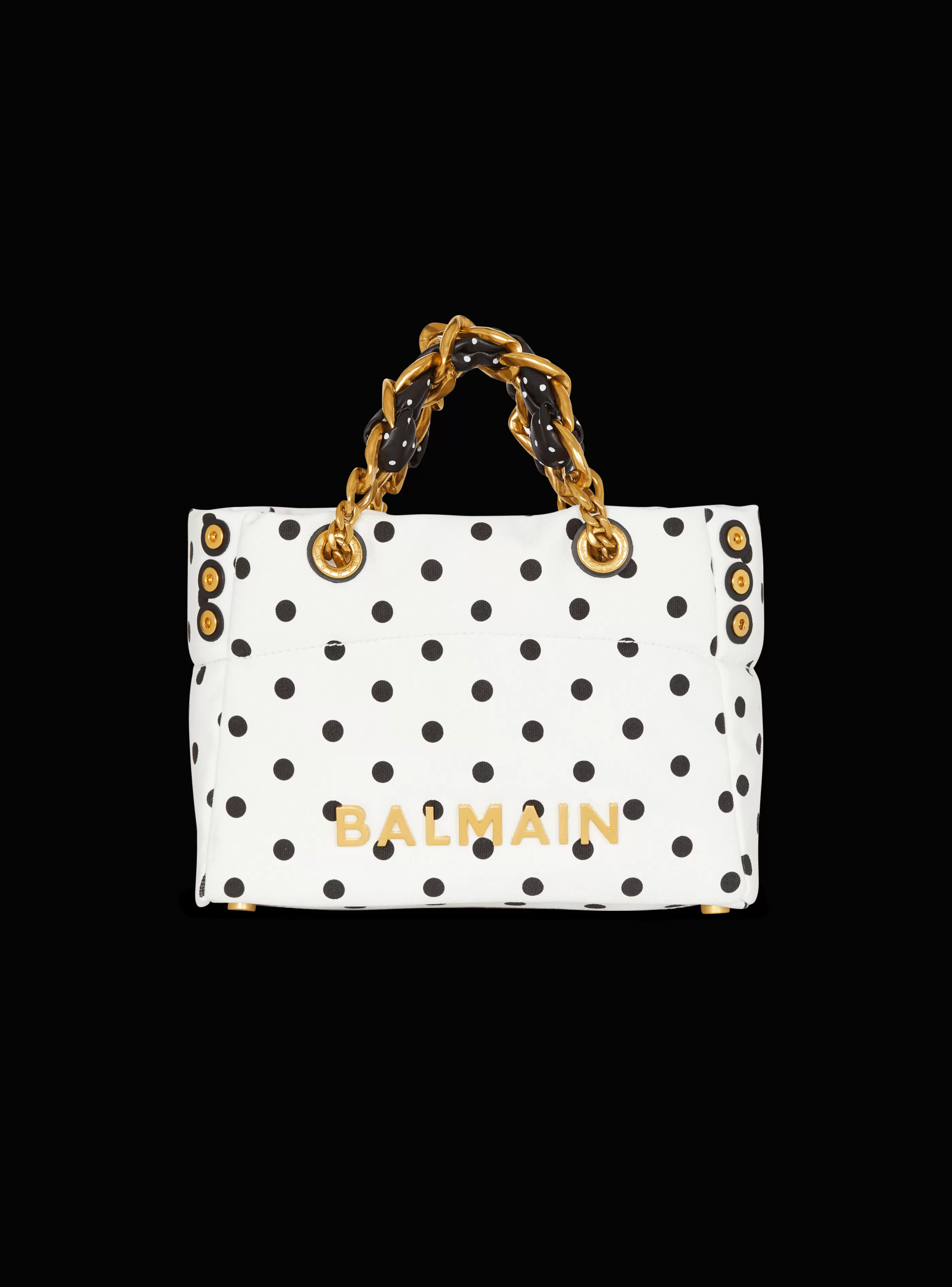 Balmain Shopper | Borse A Spalla-Small 1945 Soft Tote Bag In Polka Dot Canvas white