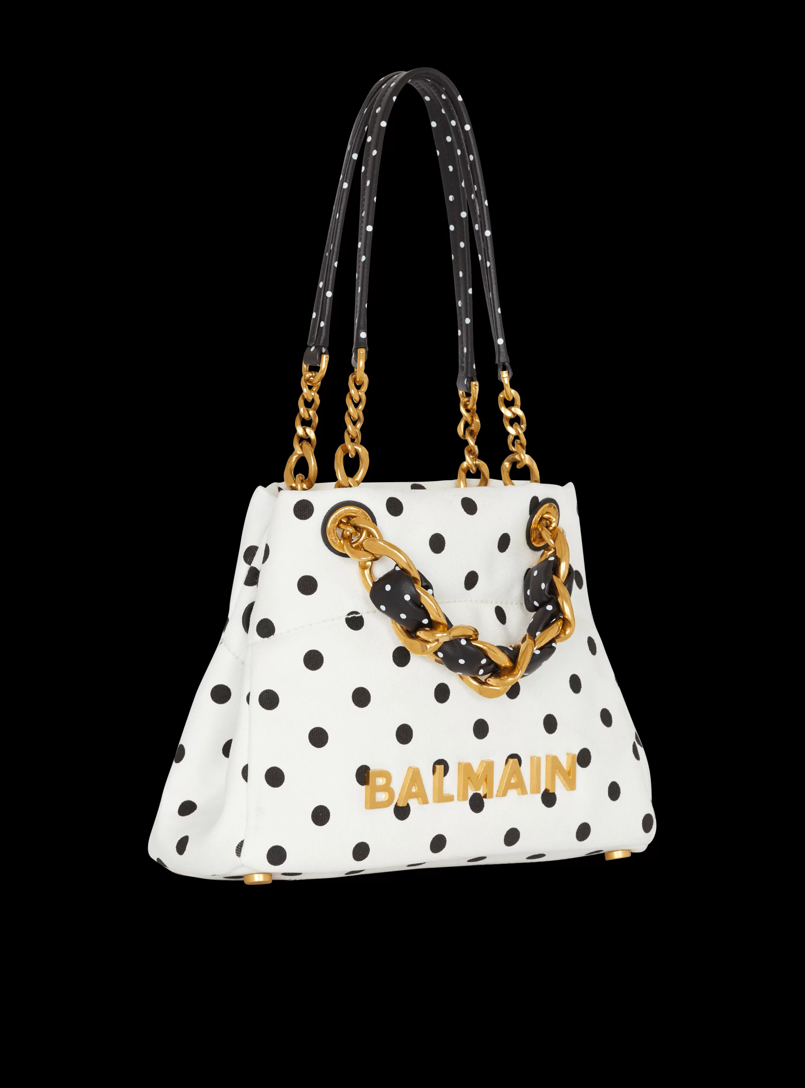 Balmain Shopper | Borse A Spalla-Small 1945 Soft Tote Bag In Polka Dot Canvas white