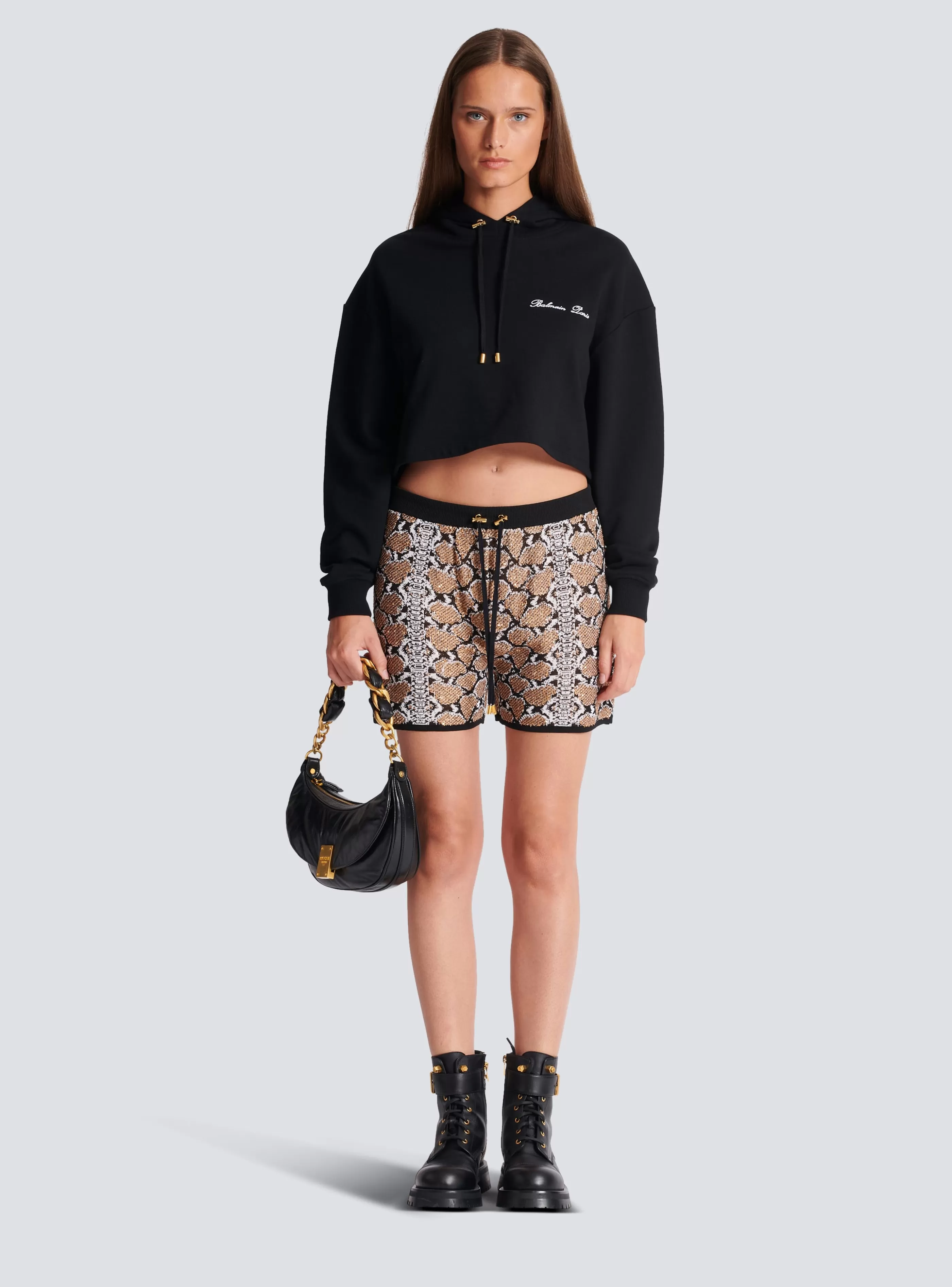 Balmain Pantaloni E Pantaloncini | Maglieria-Snakeskin Knit Shorts brown