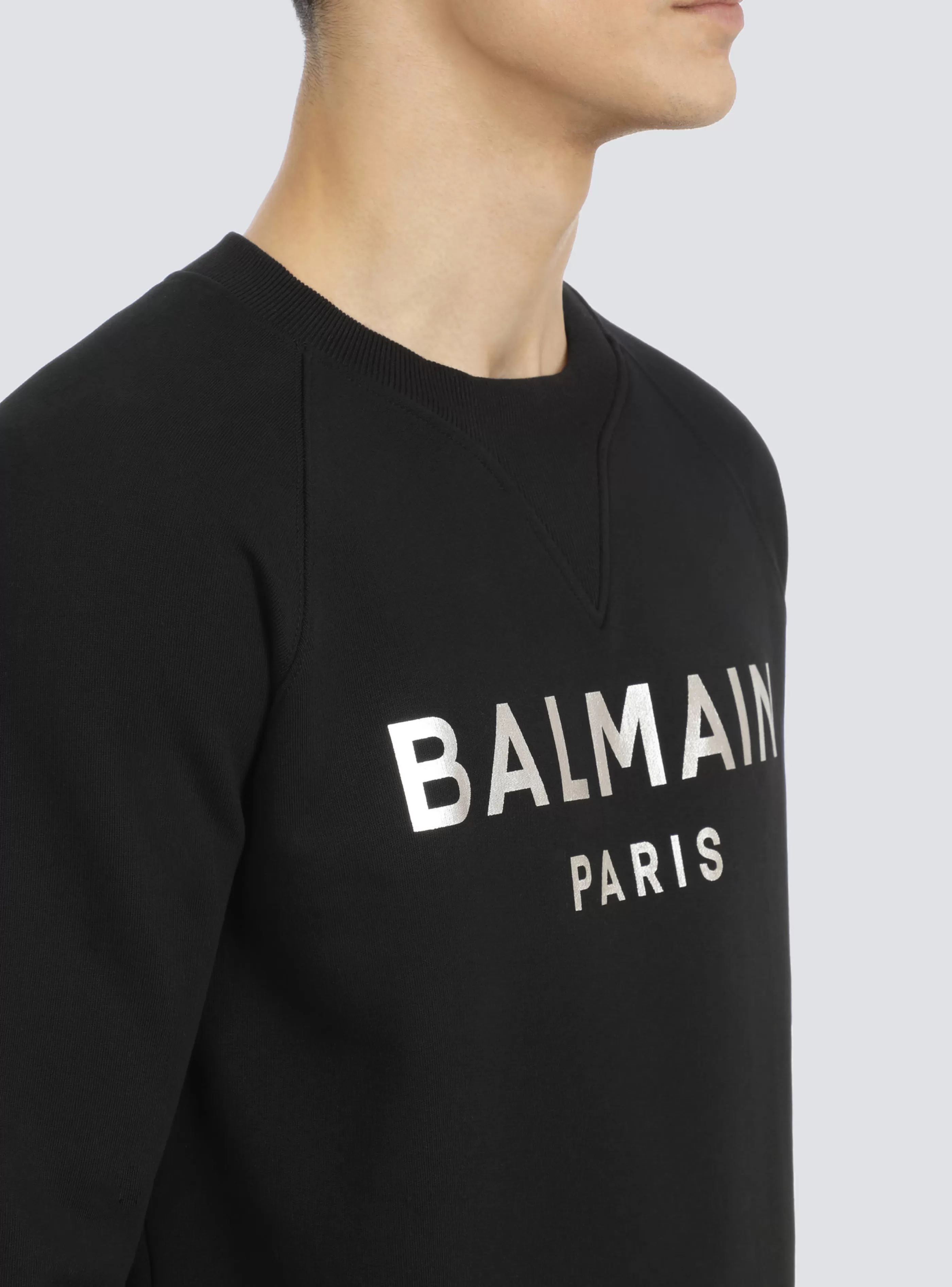 Balmain Abbigliamento Sportivo | Felpe-Sweatshirt In Eco-responsible Cotton With Metallic Logo Print black