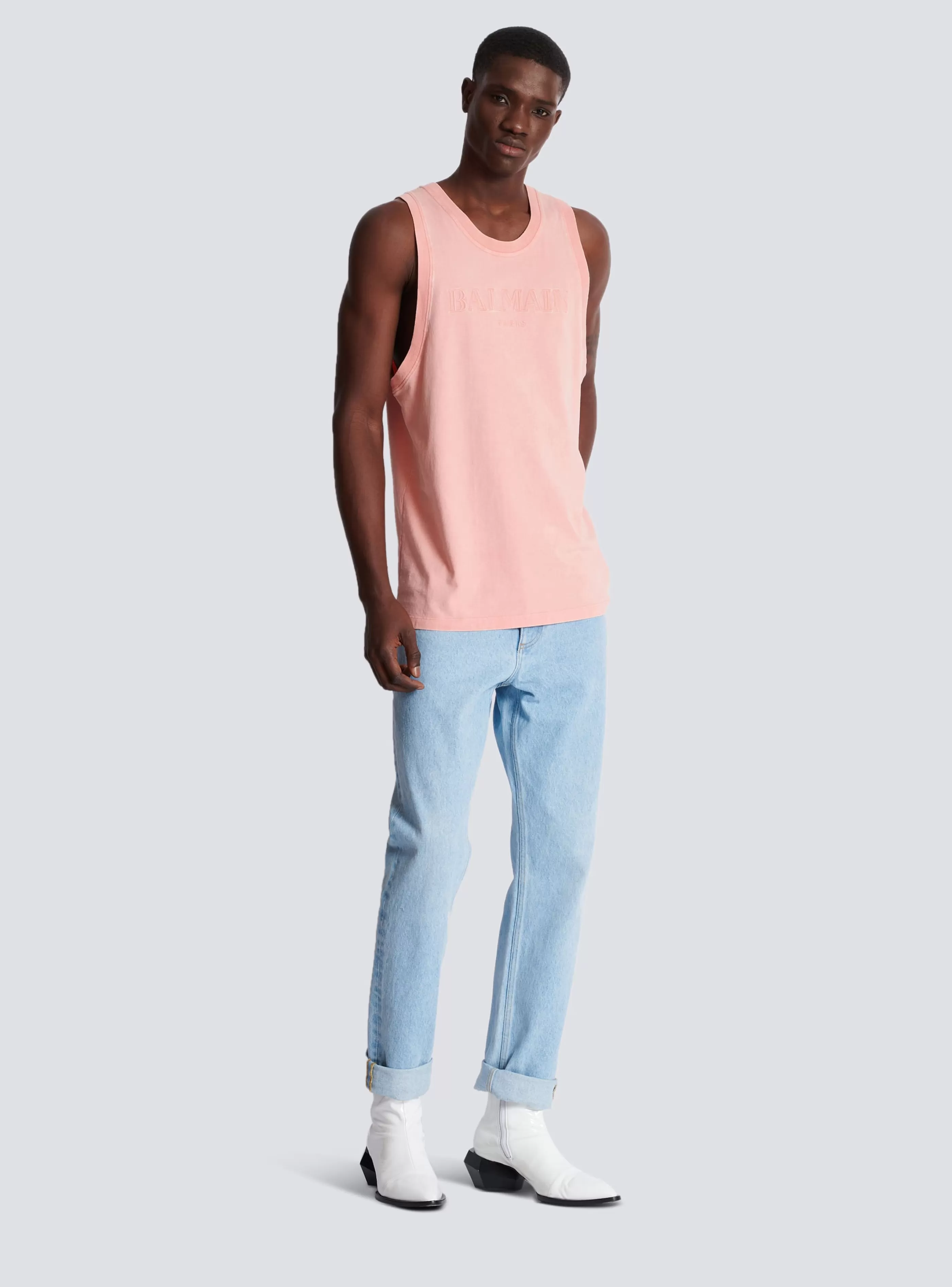 Balmain Abbigliamento Sportivo | T-Shirts-Tank Top With Vintage Embroidery pink
