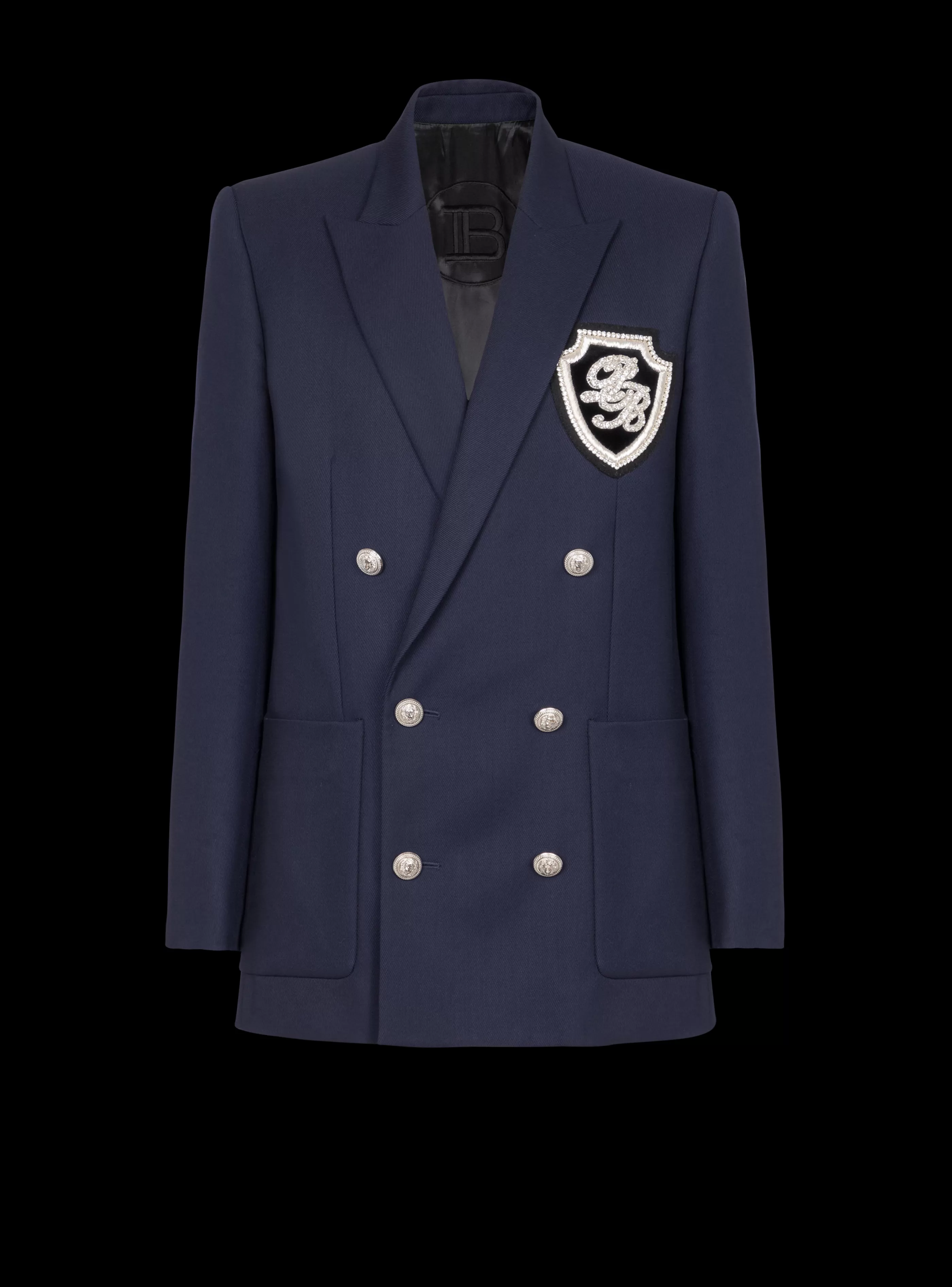 Balmain Giacche E Blazers-Twill Blazer With Embroidered PB Signature Badge navy