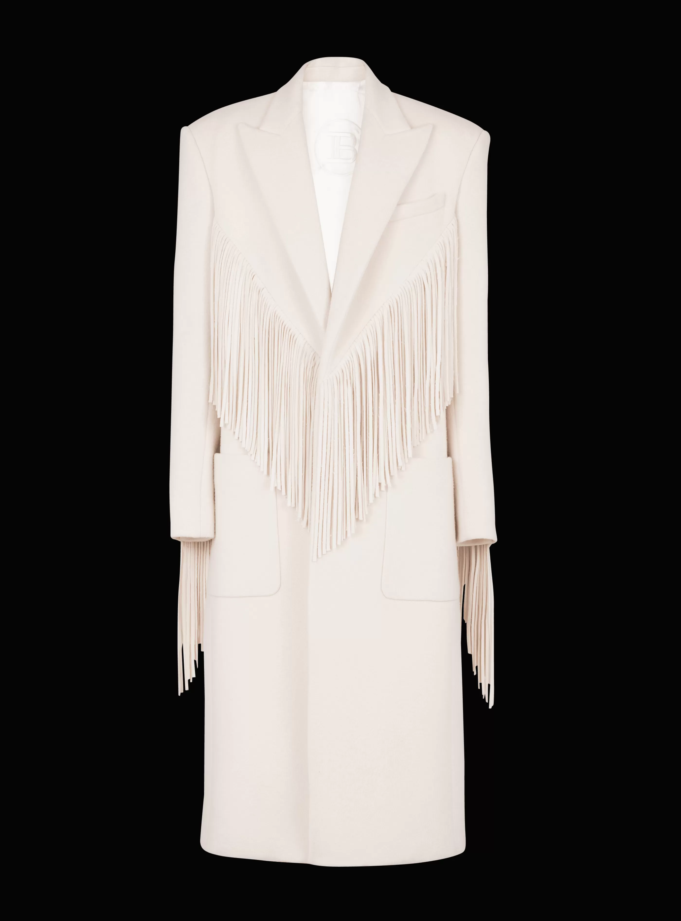 Balmain Capispalla-Unisex Long Fringed Wool And Cashmere Coat beige