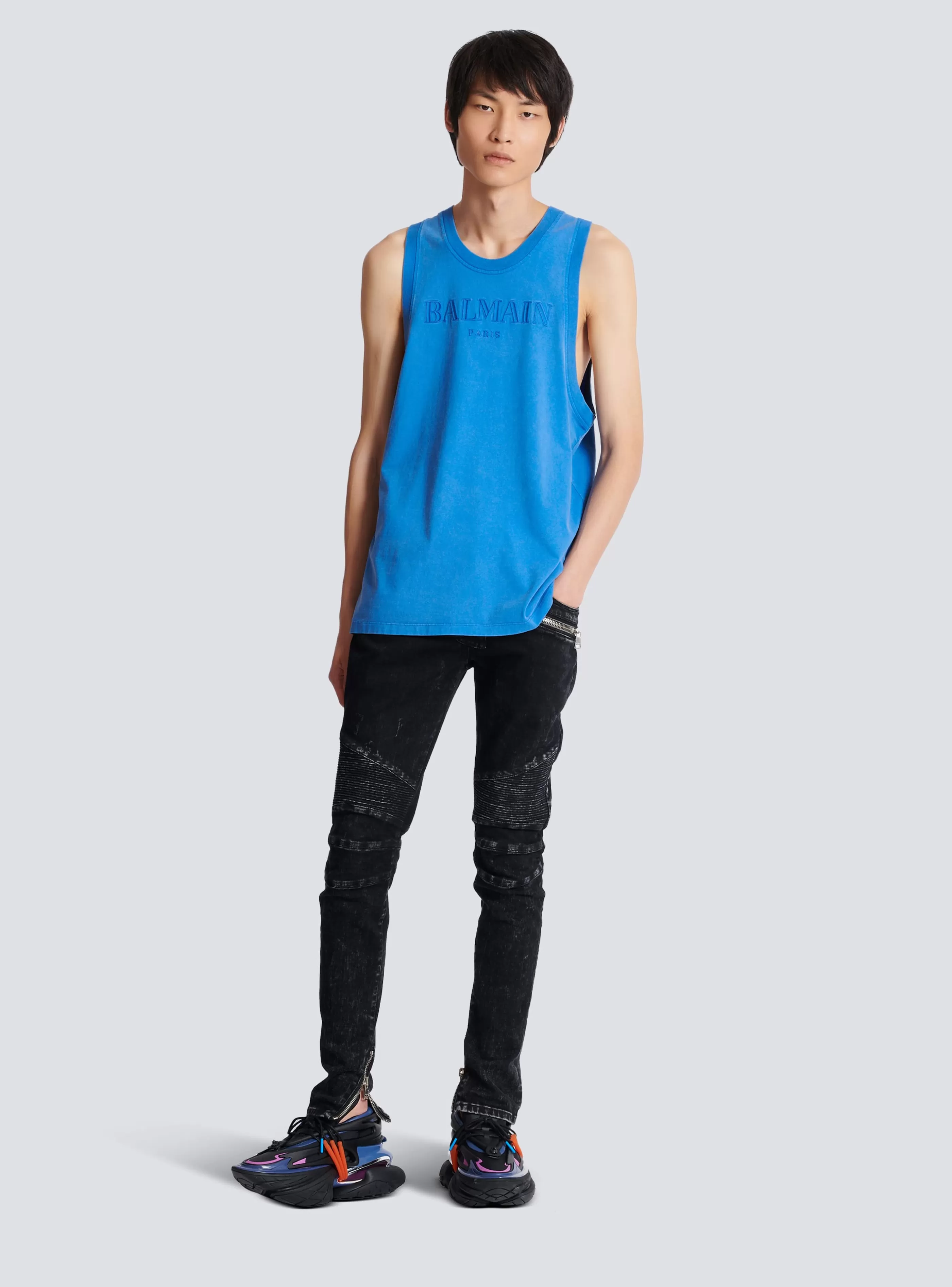 Balmain Abbigliamento Sportivo | T-Shirts-Vintage Embroidered Tank Top navy