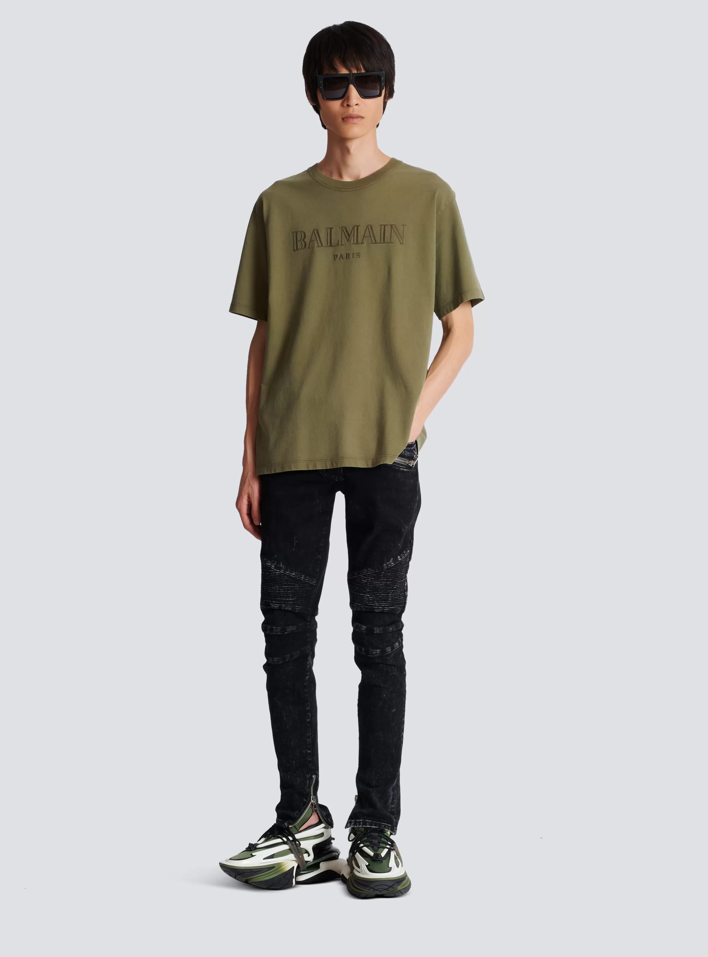 Balmain Abbigliamento Sportivo | T-Shirts-Vintage Embroidered T-shirt khaki