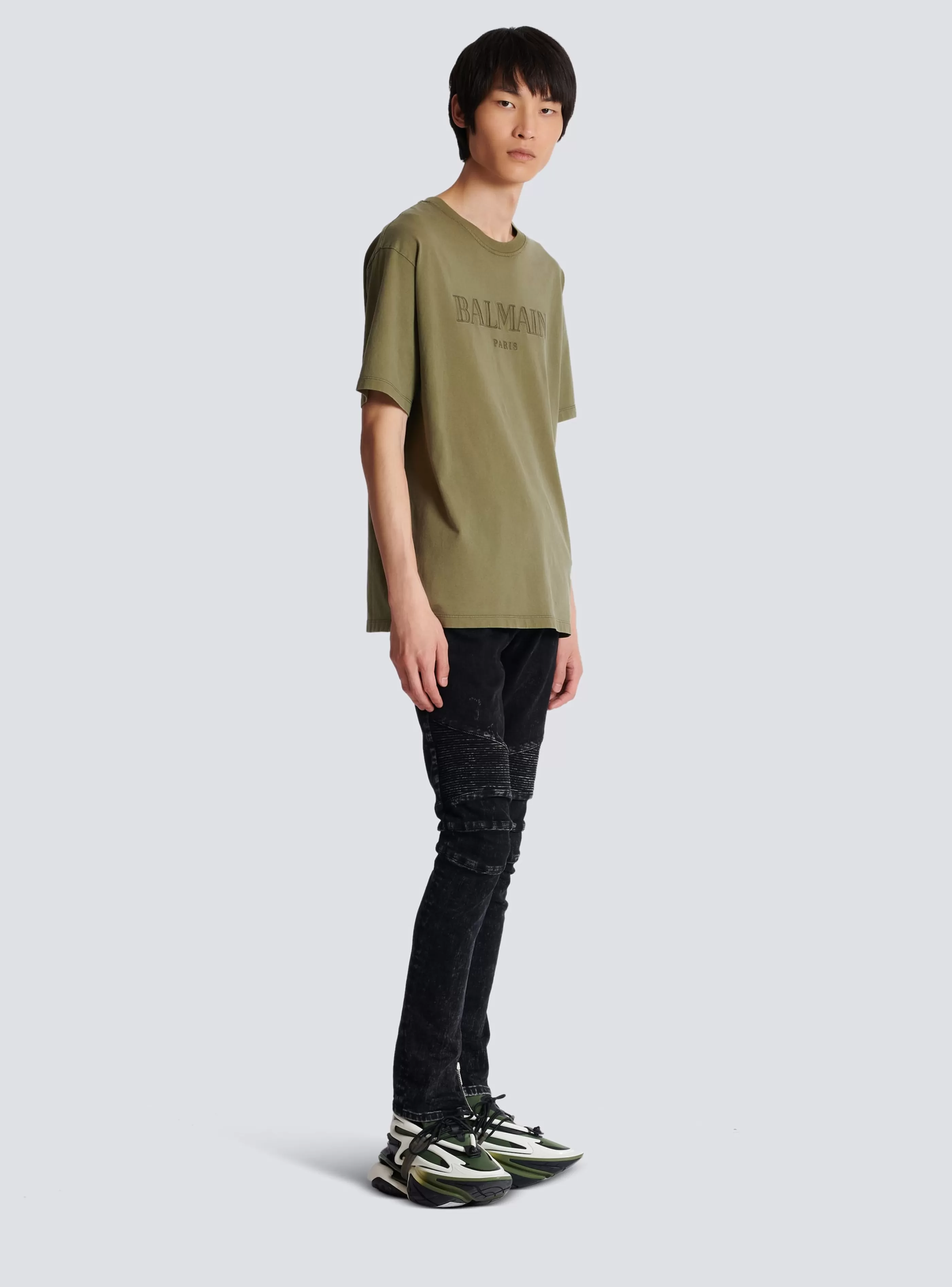 Balmain Abbigliamento Sportivo | T-Shirts-Vintage Embroidered T-shirt khaki