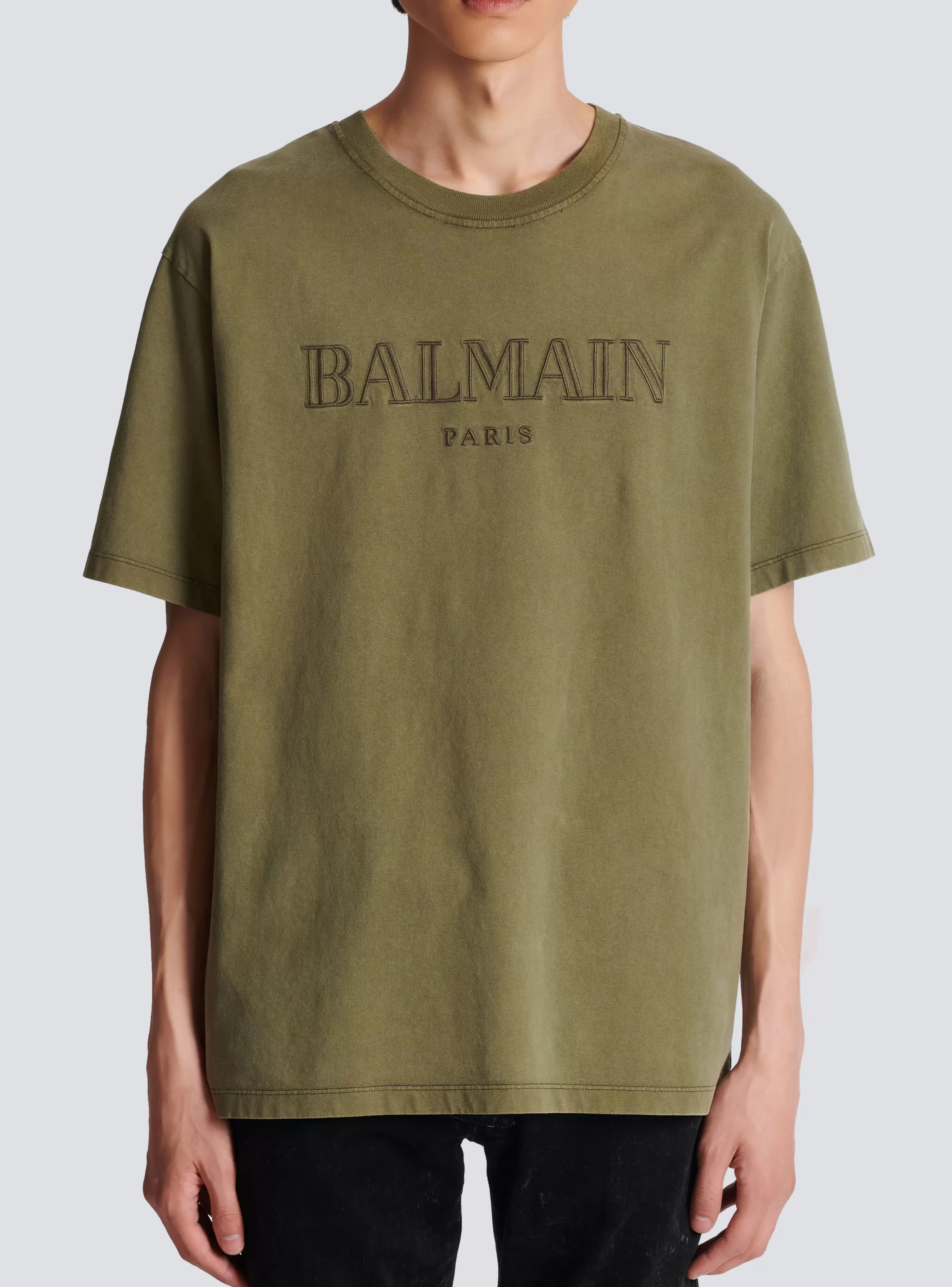 Balmain Abbigliamento Sportivo | T-Shirts-Vintage Embroidered T-shirt khaki