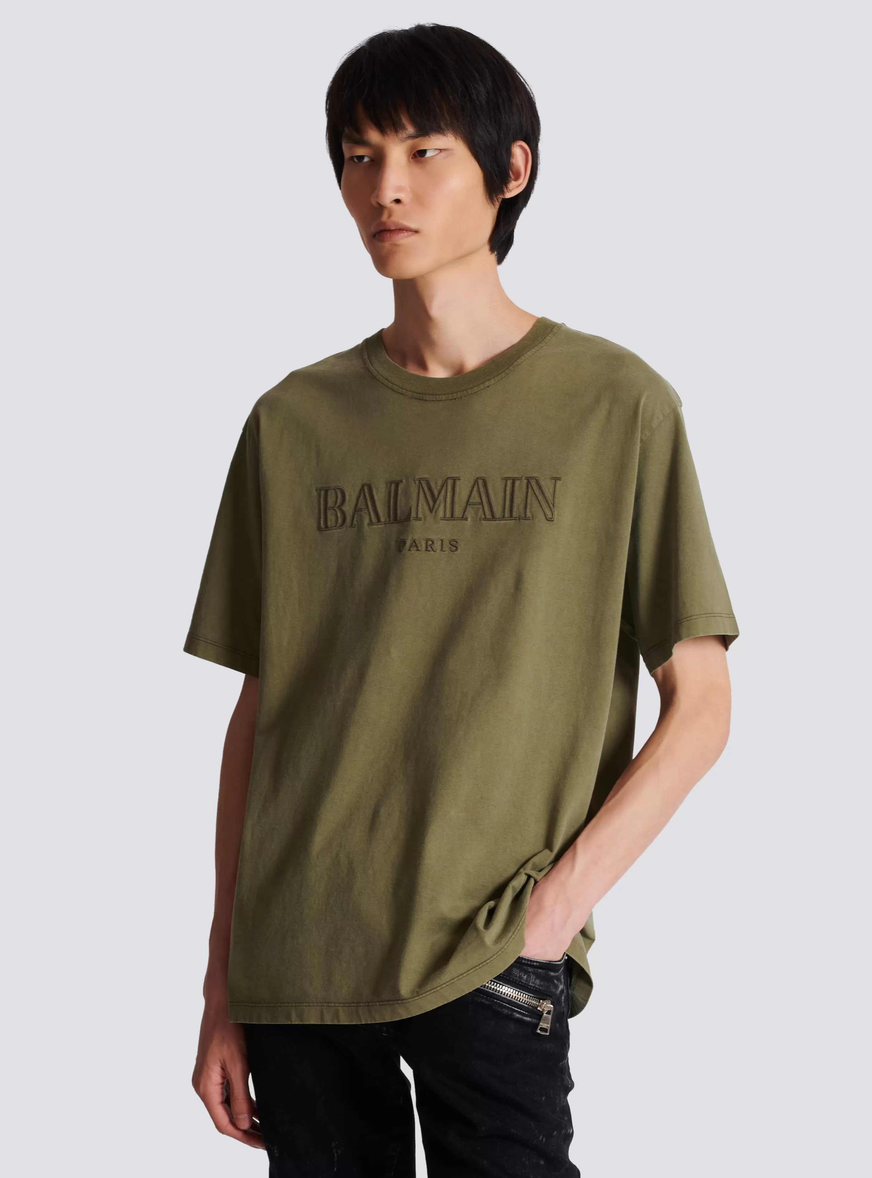 Balmain Abbigliamento Sportivo | T-Shirts-Vintage Embroidered T-shirt khaki