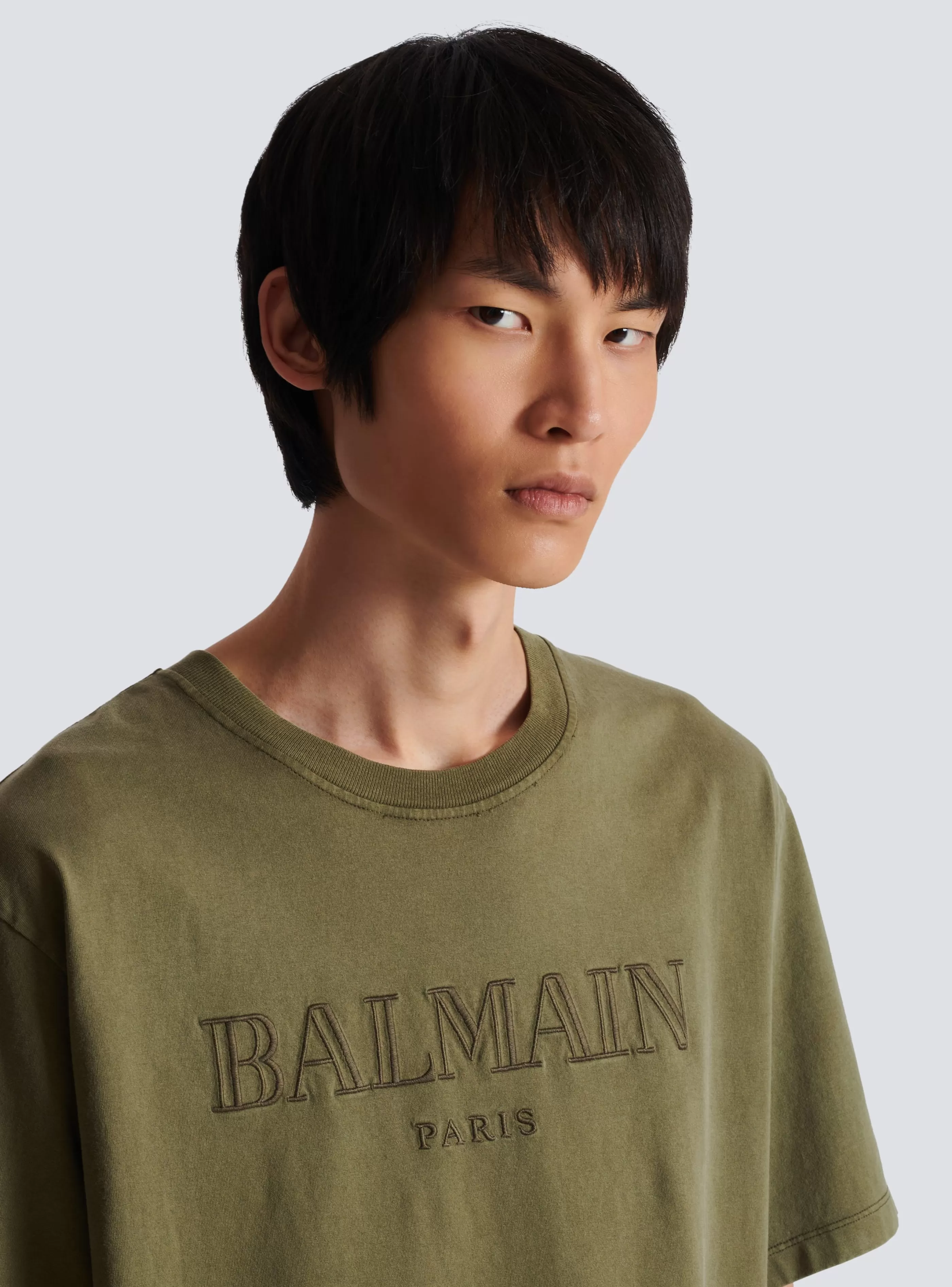 Balmain Abbigliamento Sportivo | T-Shirts-Vintage Embroidered T-shirt khaki