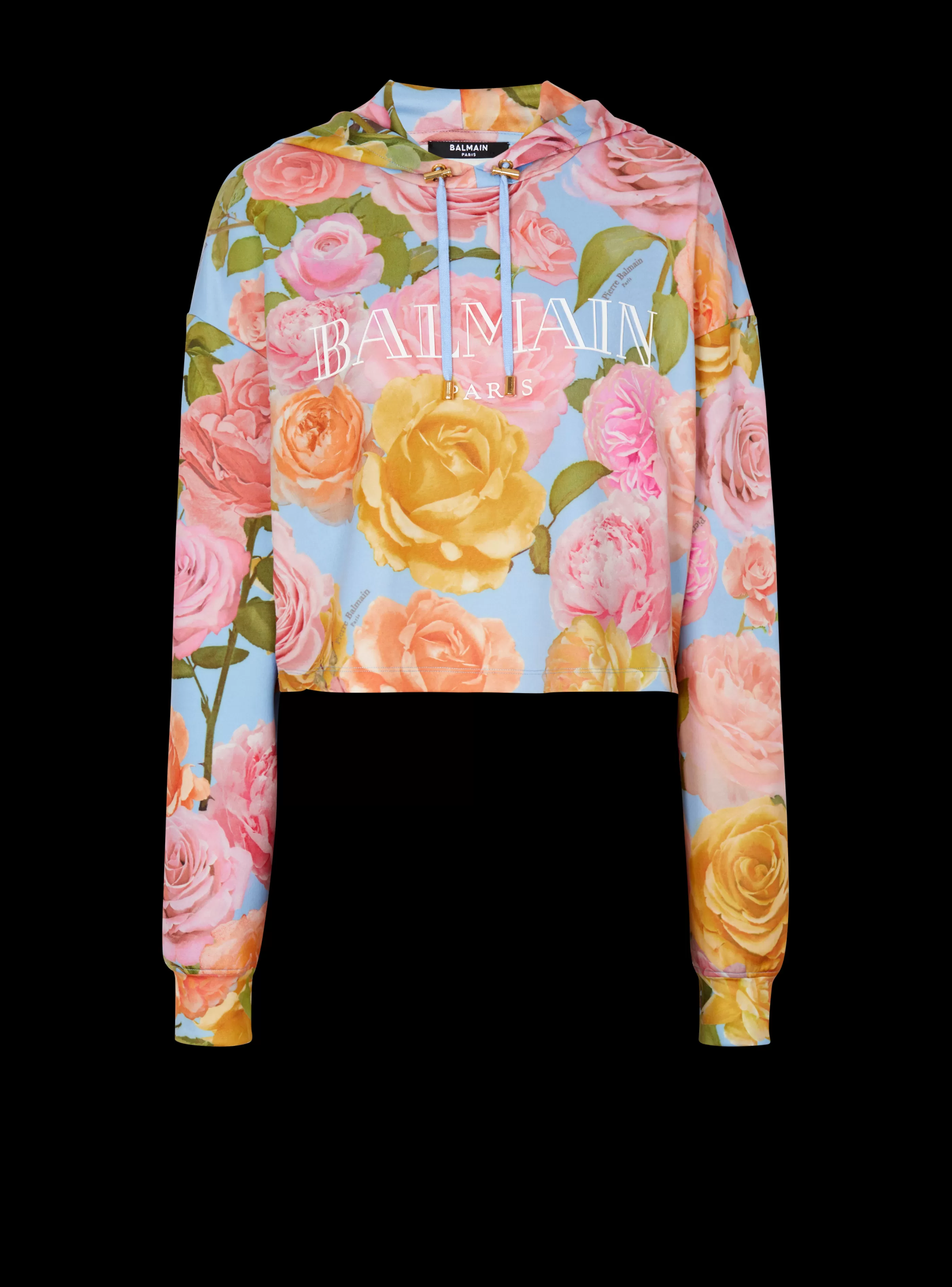 Balmain Felpe-Vintage Hoodie With Pastel Roses Print multicolor