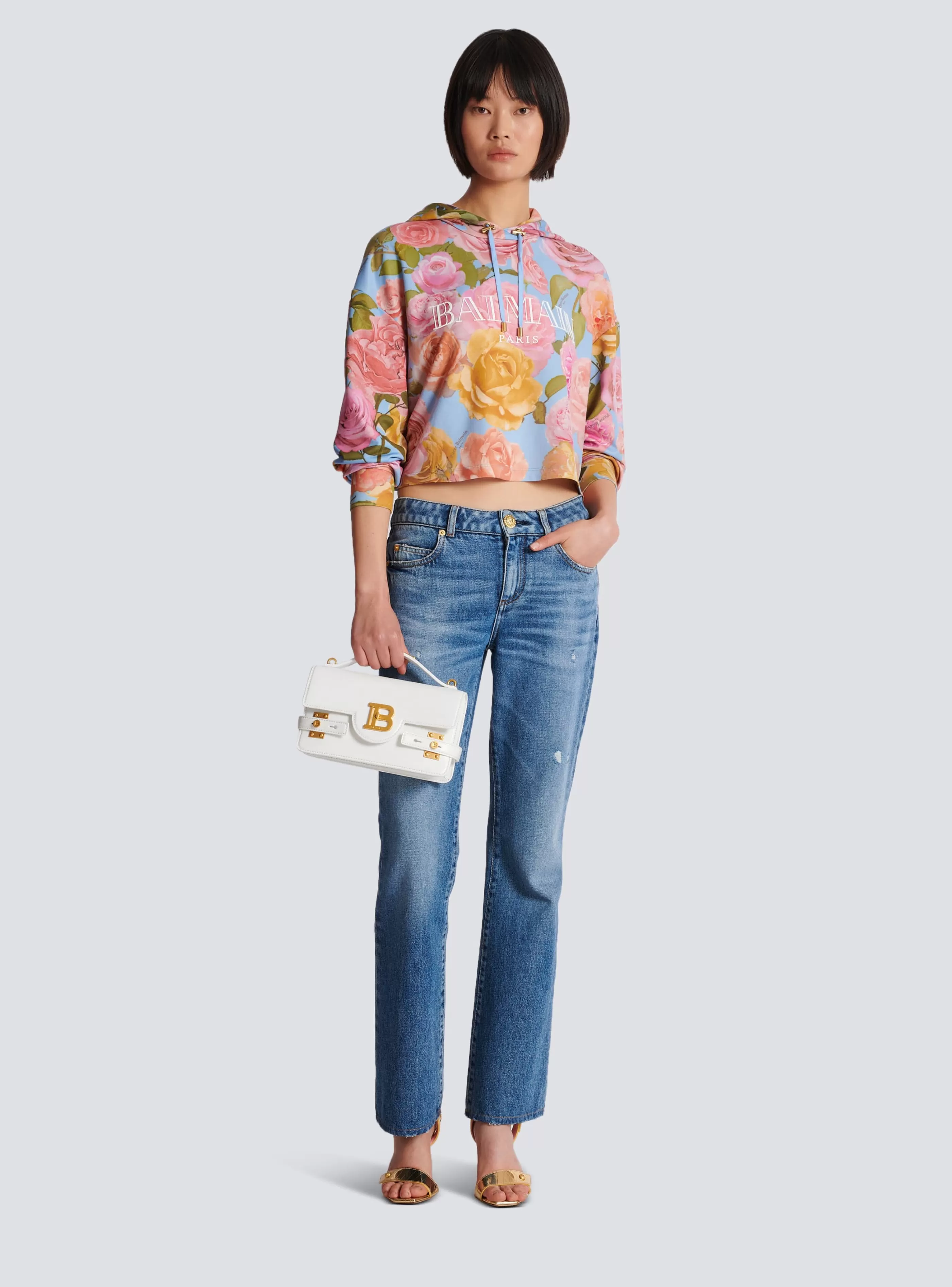 Balmain Felpe-Vintage Hoodie With Pastel Roses Print multicolor