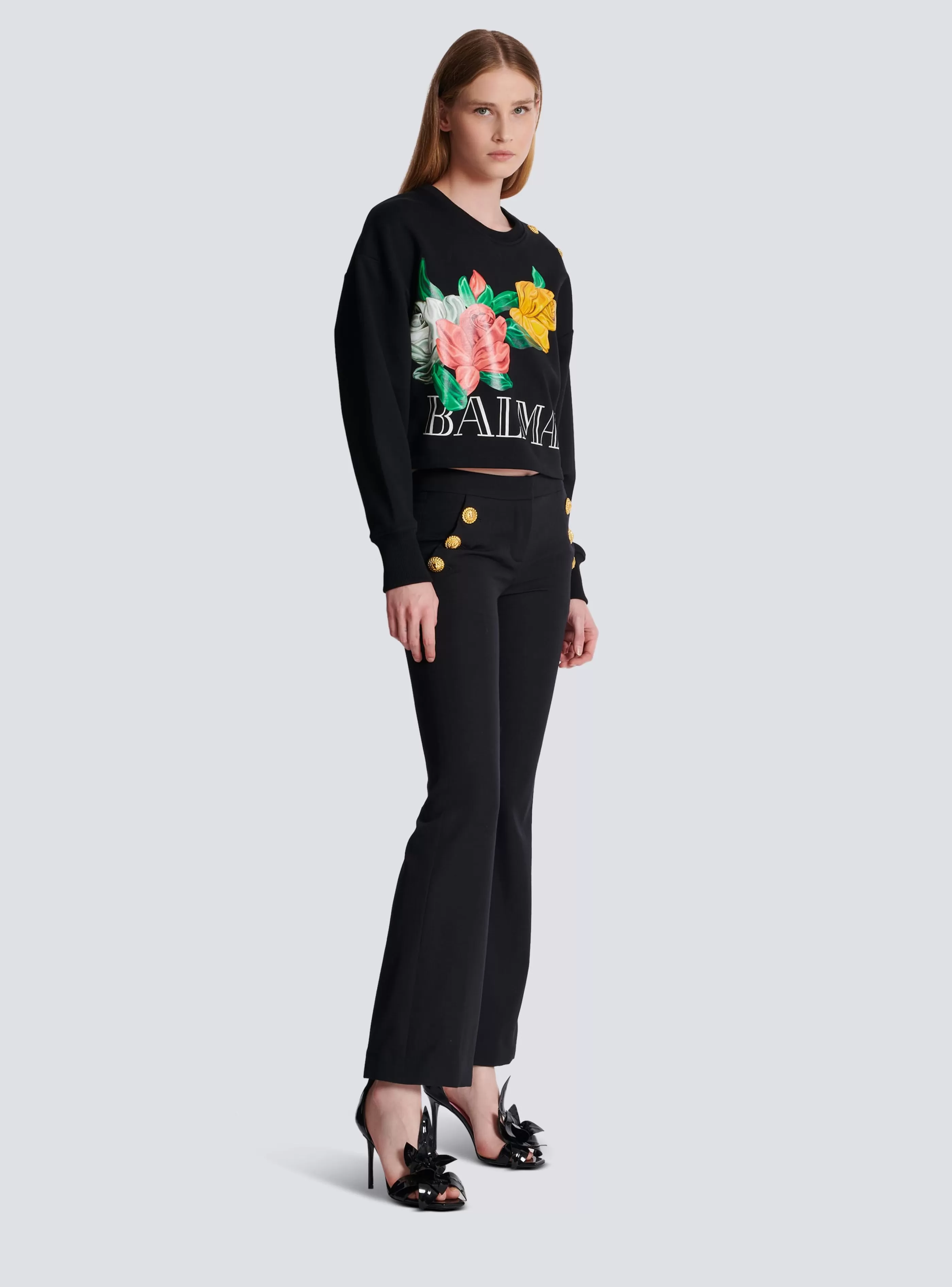 Balmain Felpe-Vintage Sweatshirt With Roses Print black