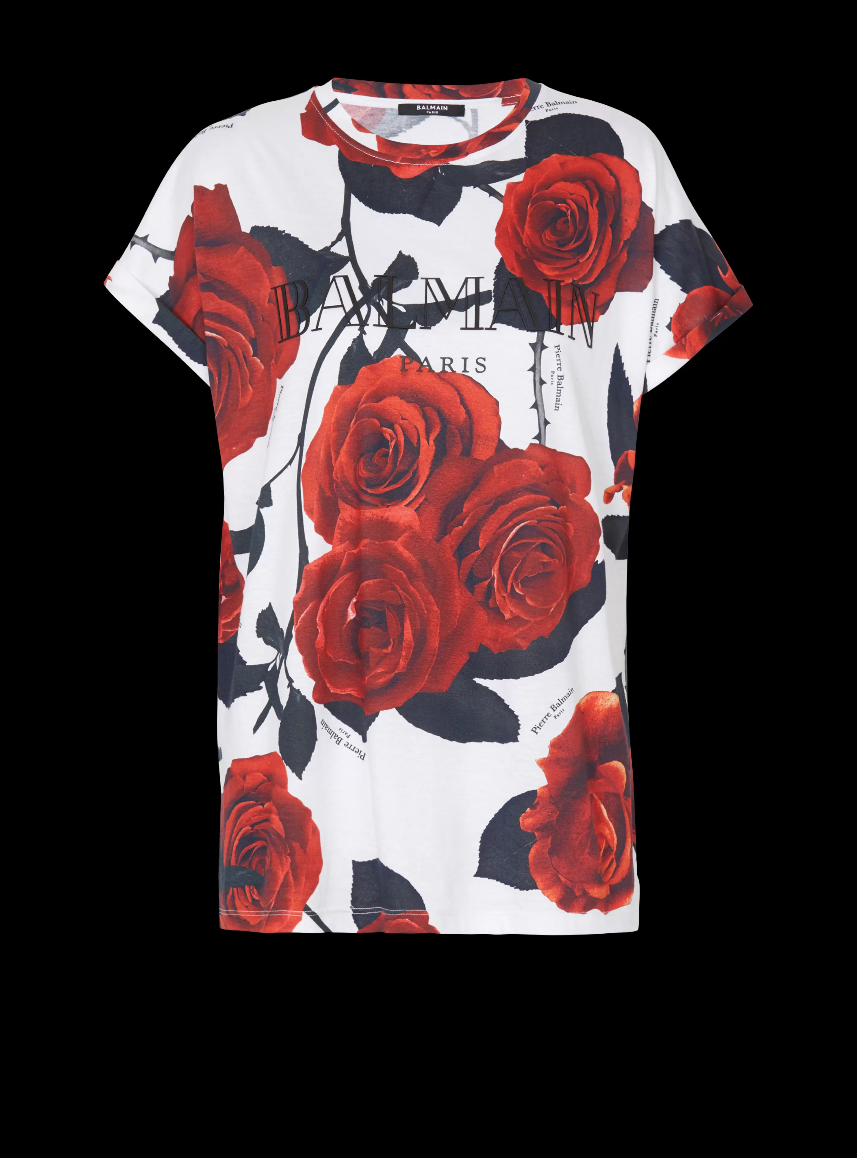 Balmain T-Shirt-Vintage T-shirt With Roses Print red