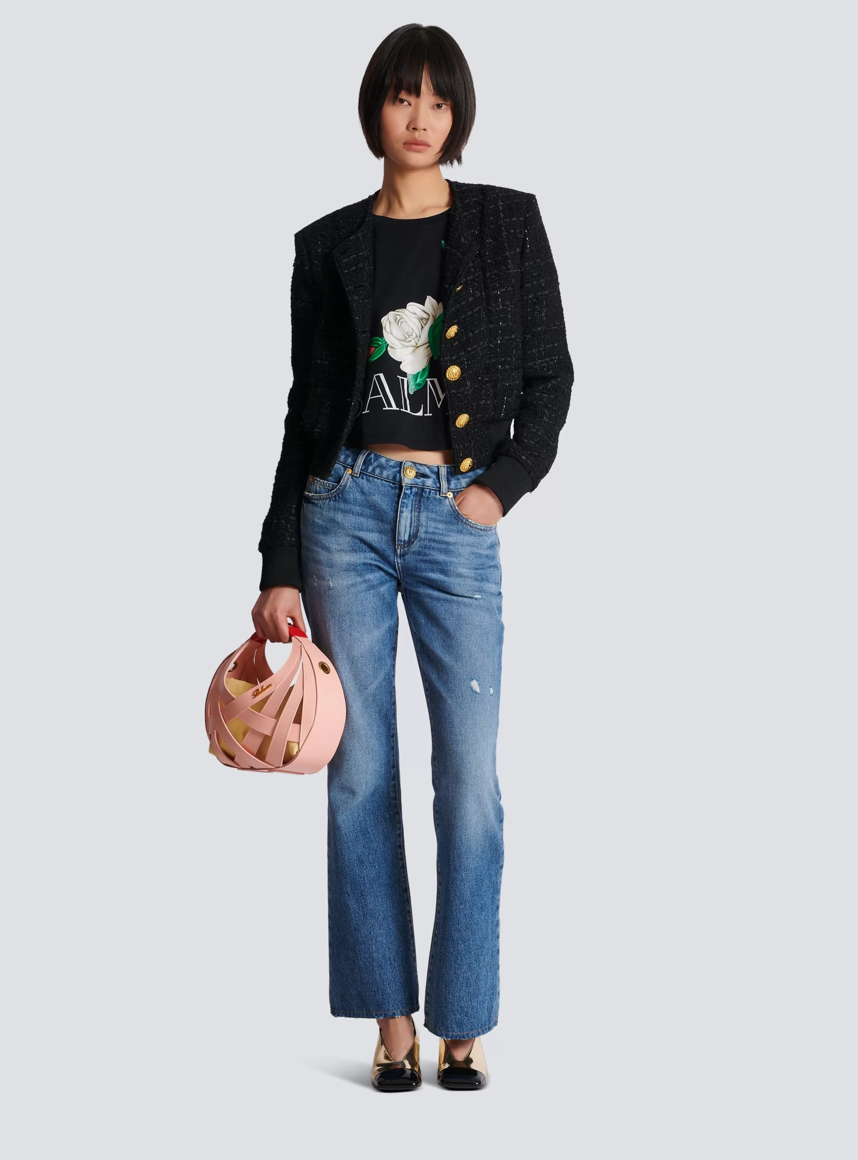 Balmain T-Shirt-Vintage T-shirt With Roses Print black