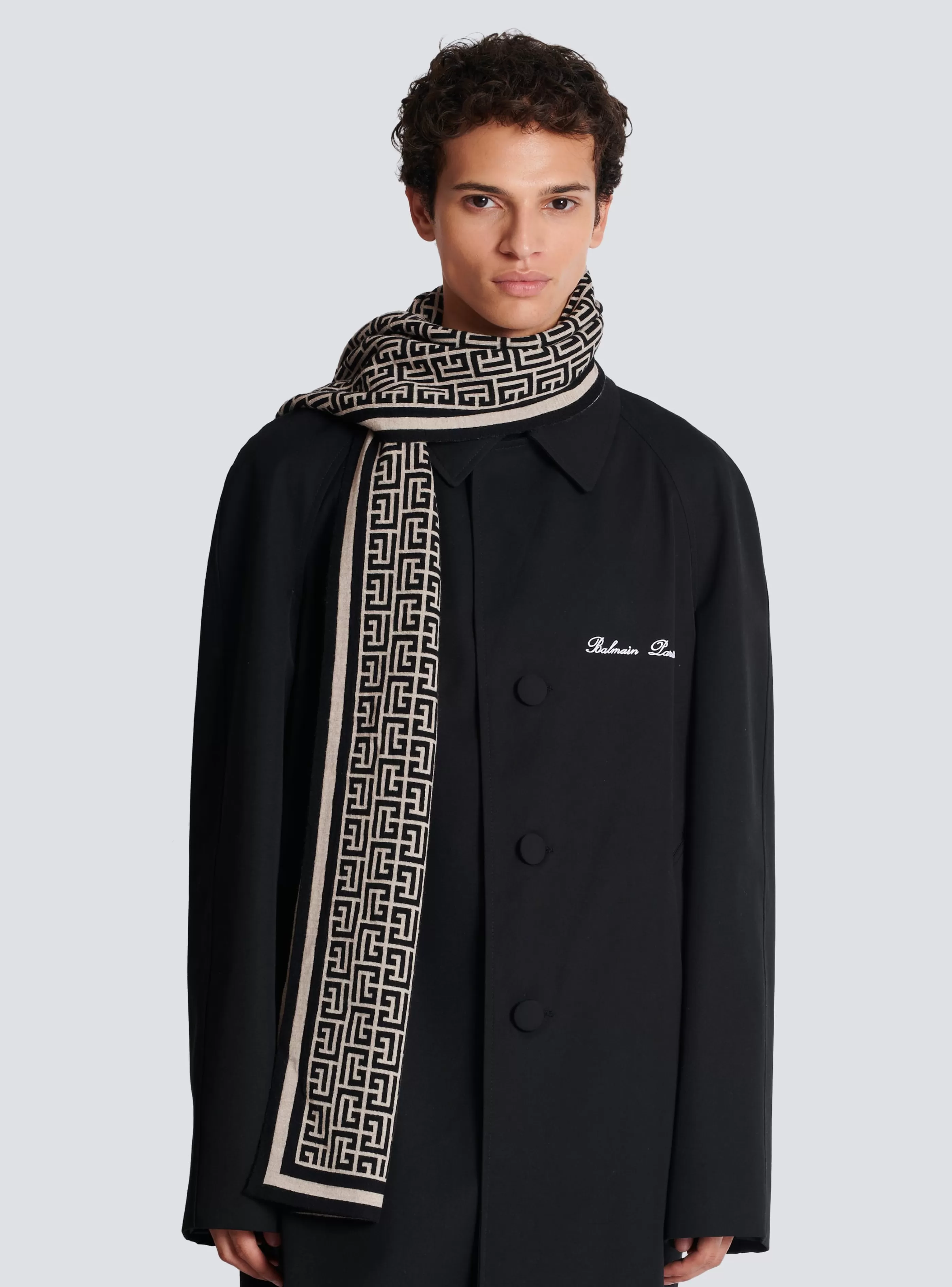 Balmain Sciarpe-Wool Scarf With Monogram black