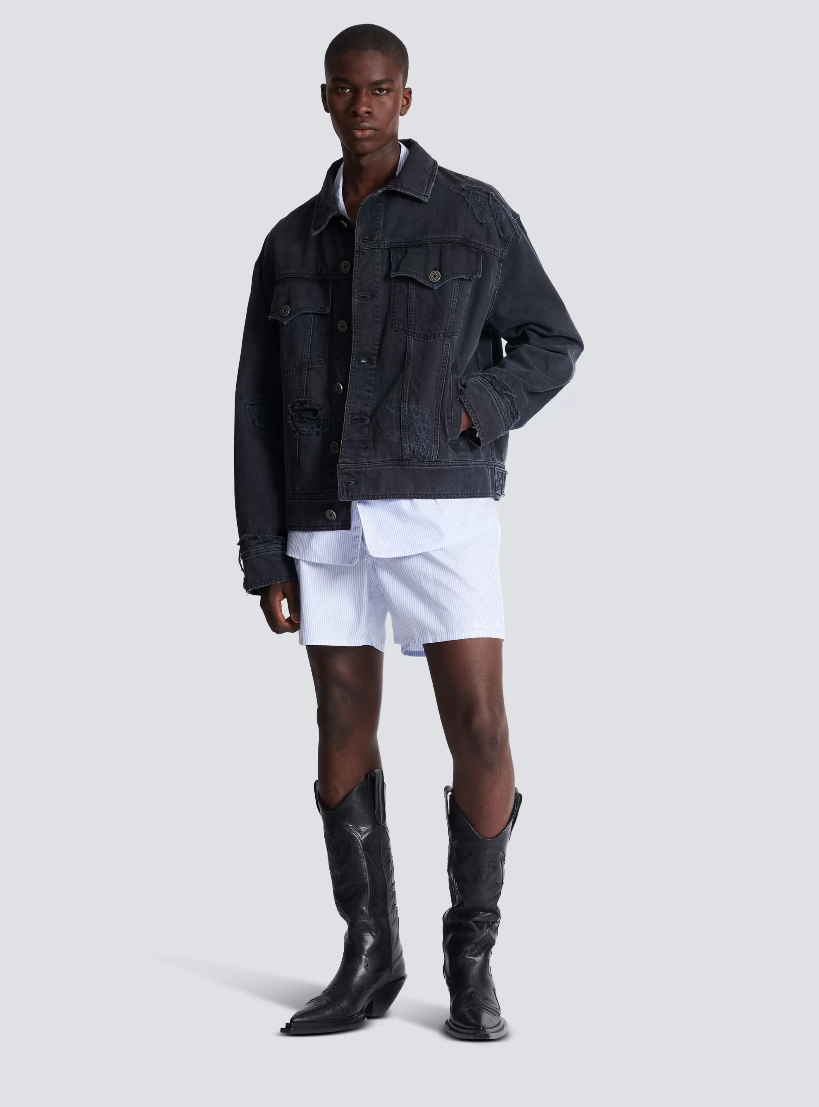 Balmain Capispalla | Denim-Worn-effect Denim Jacket black