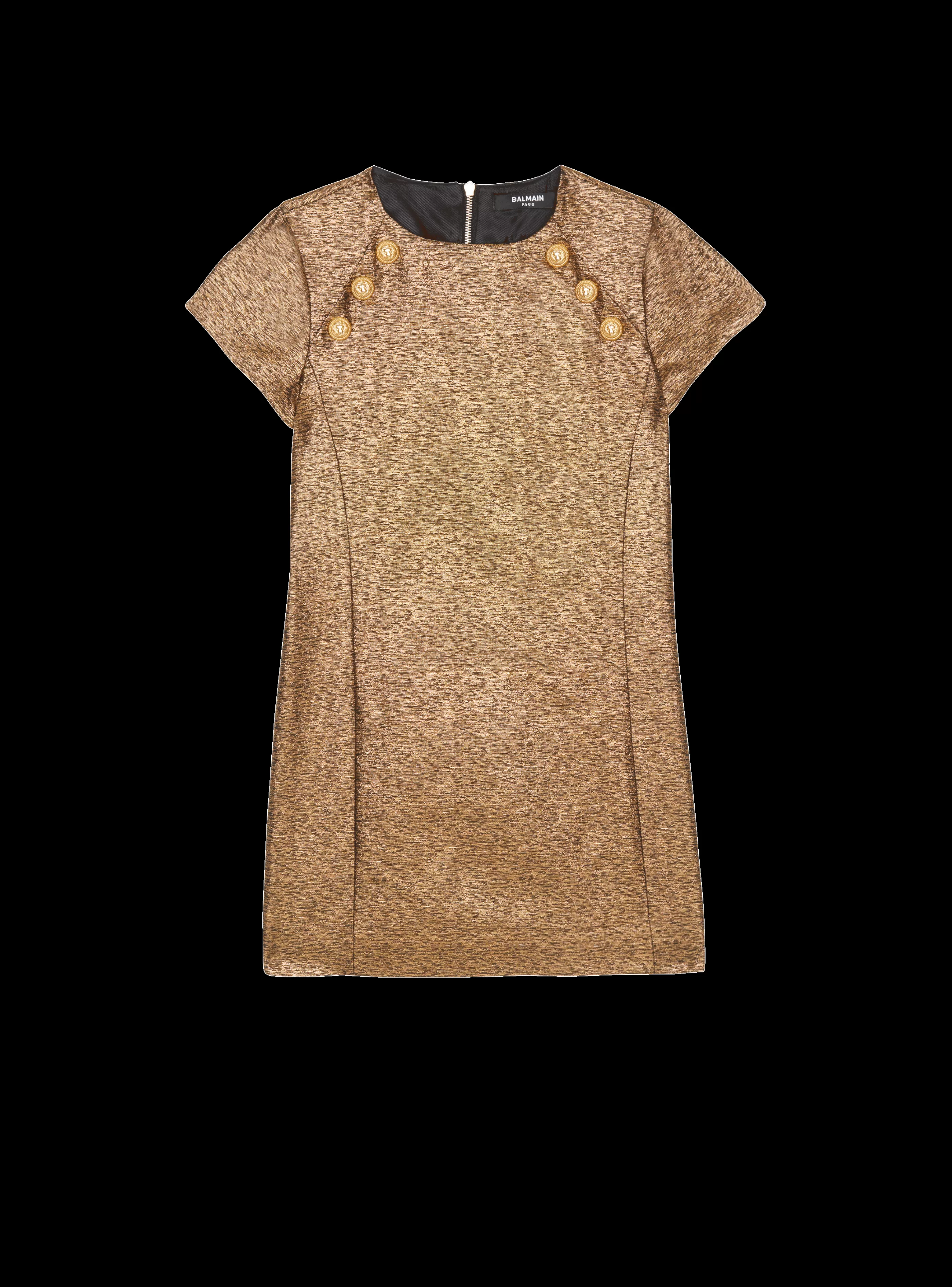 Balmain Bambina (4-10 Anni)-Woven Lurex Dress gold